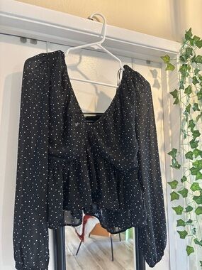 Black Polka Dot Cropped Peplum Blouse